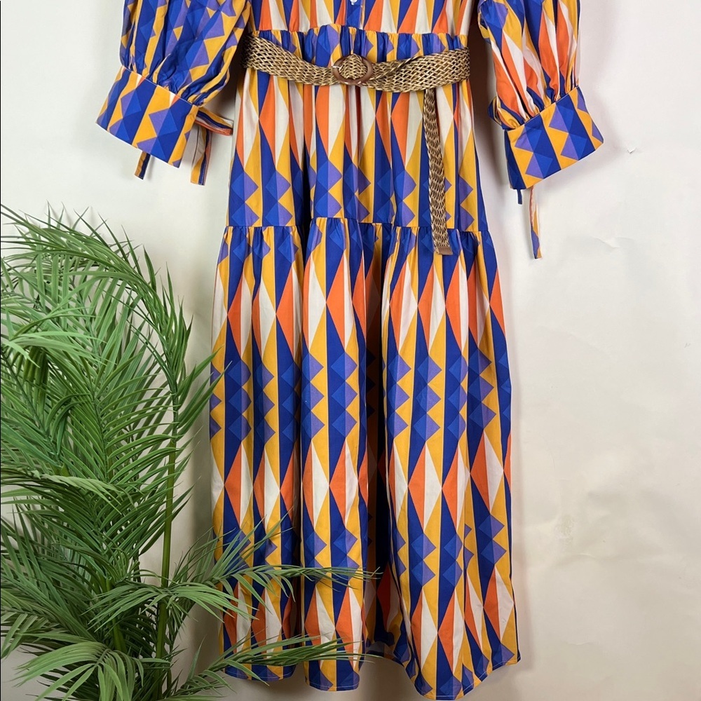 NWOT Sky Eagle Collection Native American Geometric Shirt Dress Belted Large - Picture 4 of 15